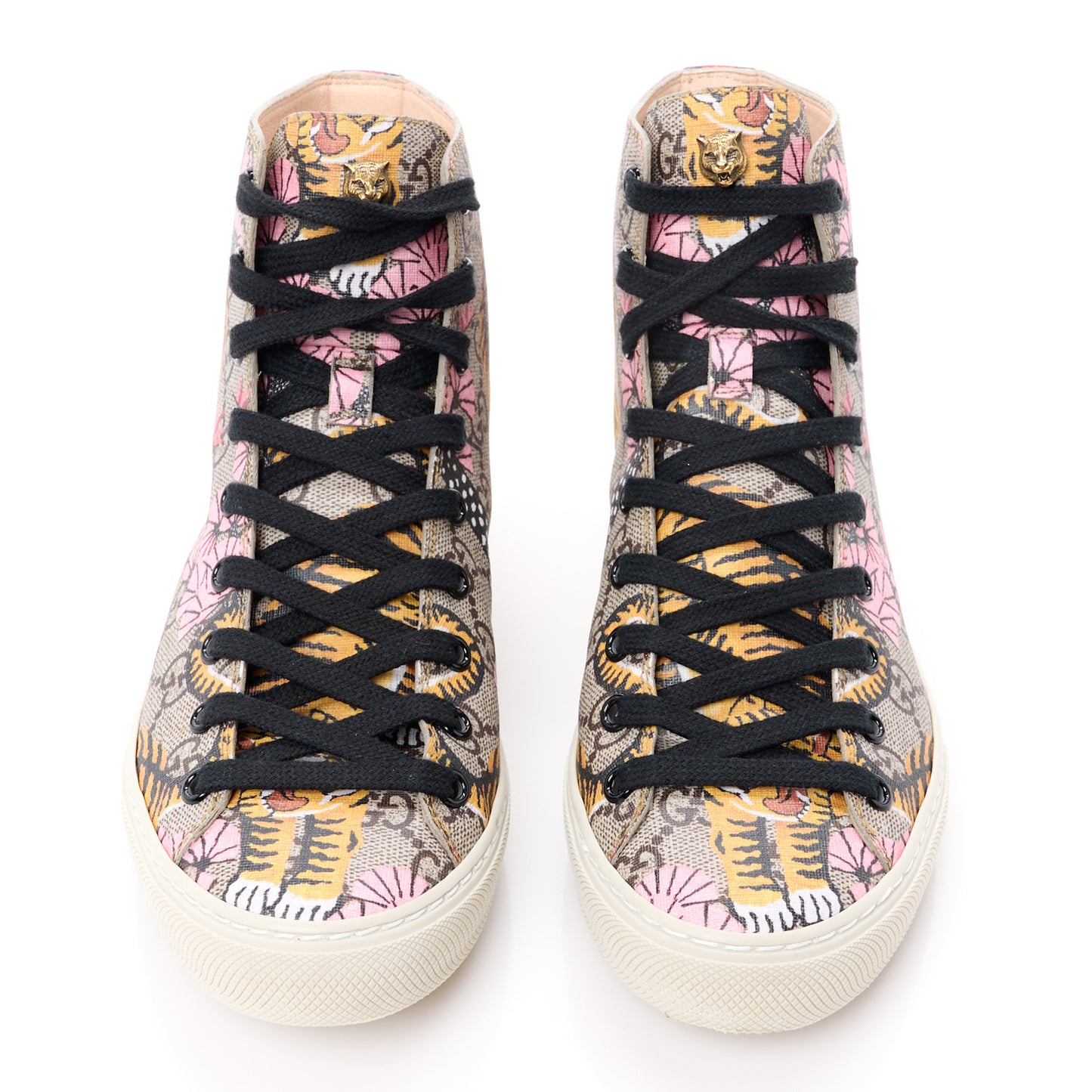 GG Supreme Monogram Bengal Pearl Womens High Top Sneakers 36 Beige Pink
