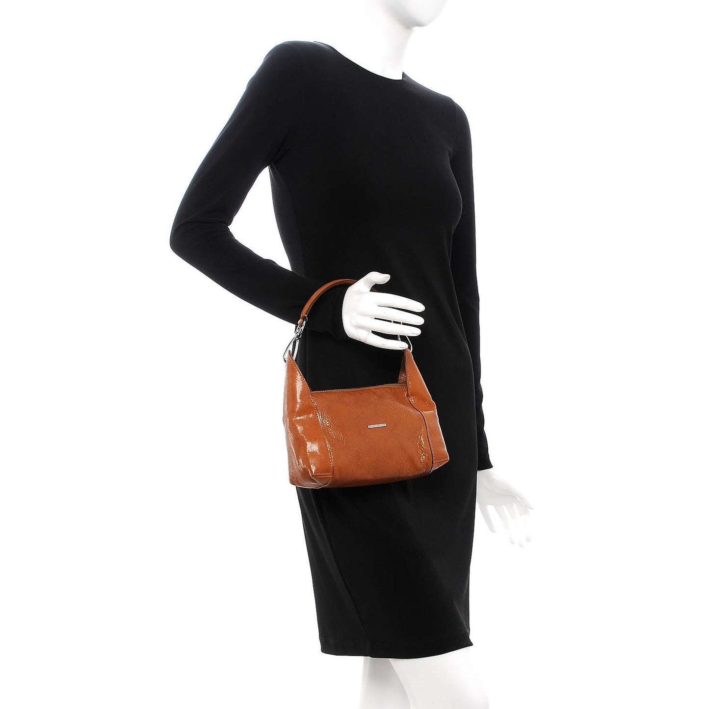 Glazed Calfskin Small Hobo Brown