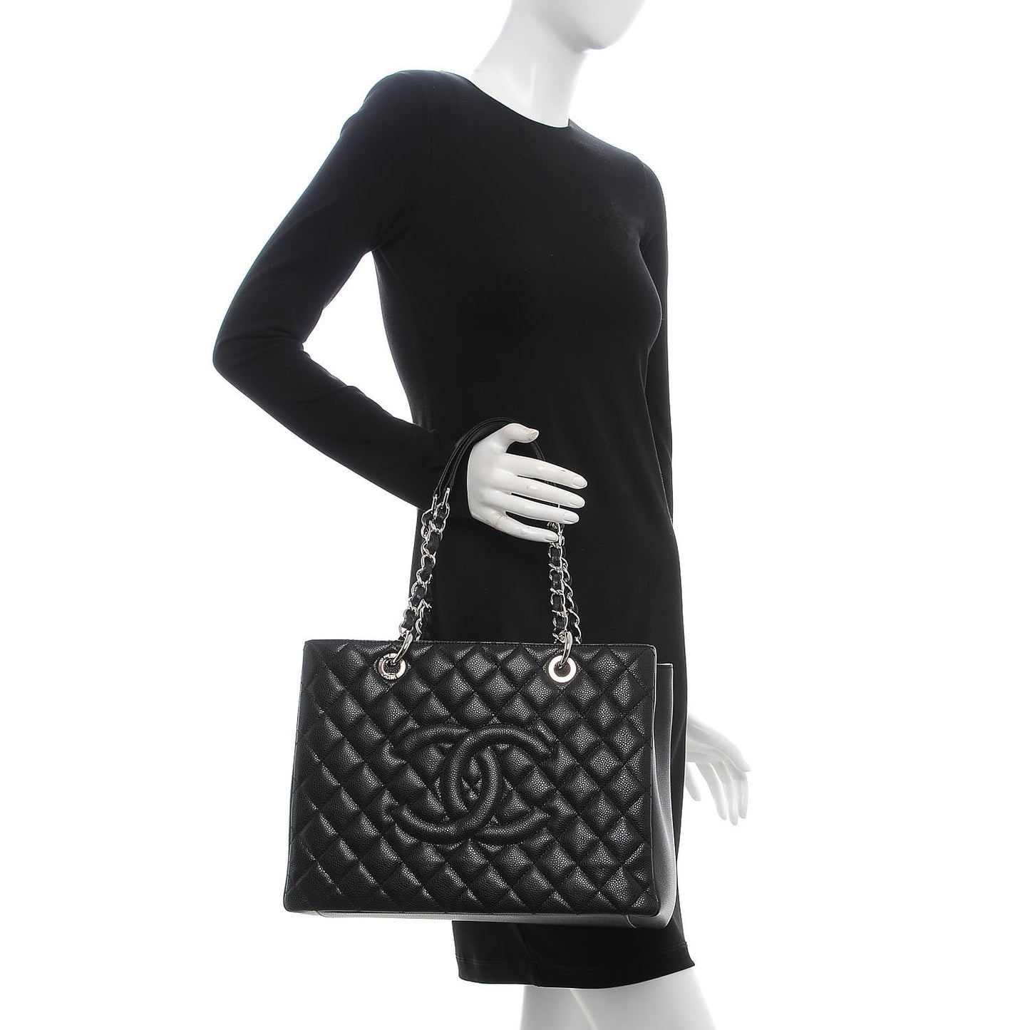 Caviar Quilted Grand Shopping Tote GST Black