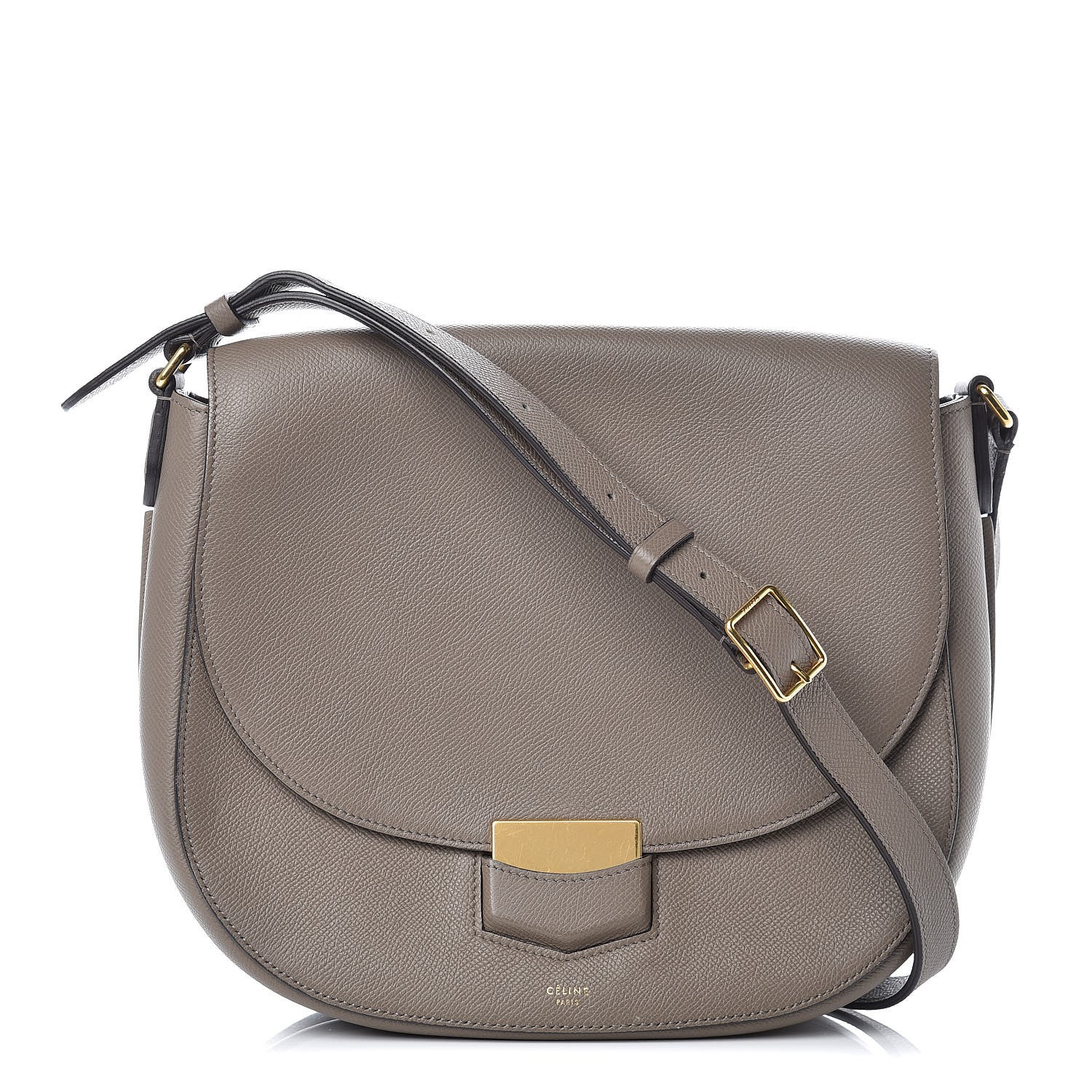 Celine Grained Calfskin Medium Trotteur Taupe 1 of 9