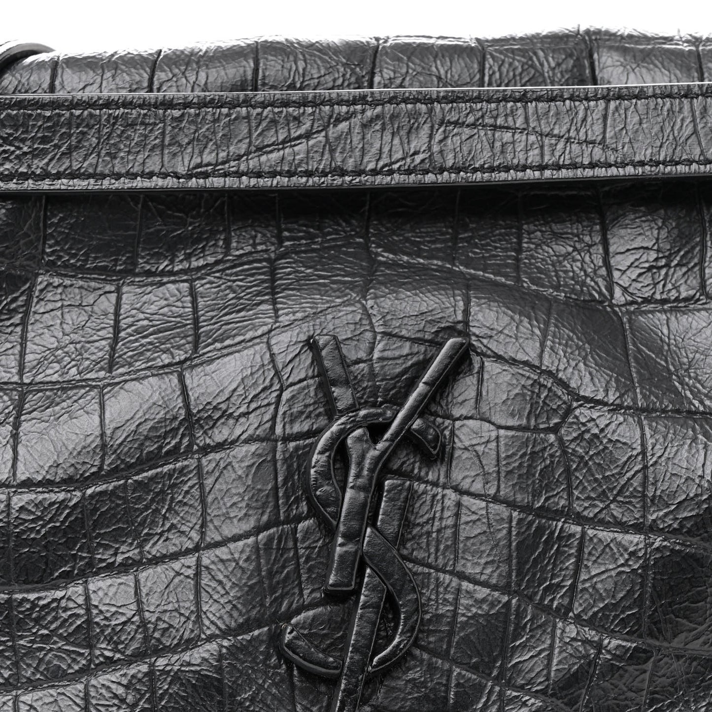 Crocodile Embossed Lambskin Monogram Medium Niki Chain Satchel Black