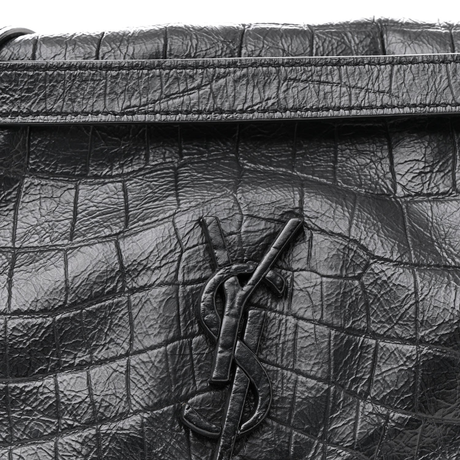 Saint Laurent Crocodile Embossed Lambskin Monogram Medium Niki Chain Satchel Black 8 of 14