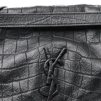 Saint Laurent Crocodile Embossed Lambskin Monogram Medium Niki Chain Satchel Black 8 of 14