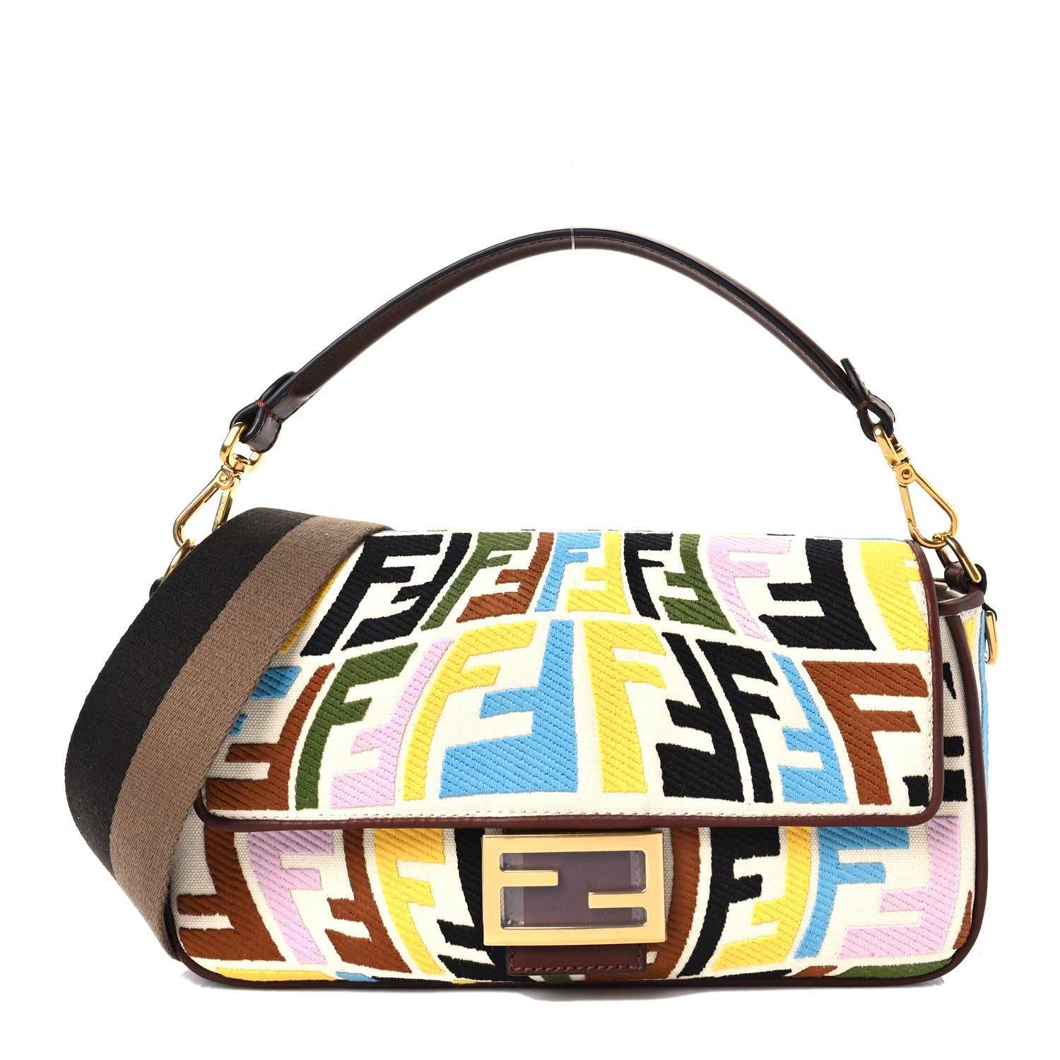 Fendi X SARA COLEMAN Canvas Vitello King Seta FF Fish Eye Embroidered Baguette Grezzo Multicolor Ghianda 1 of 6