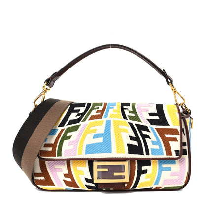Fendi X SARA COLEMAN Canvas Vitello King Seta FF Fish Eye Embroidered Baguette Grezzo Multicolor Ghianda 1 of 6
