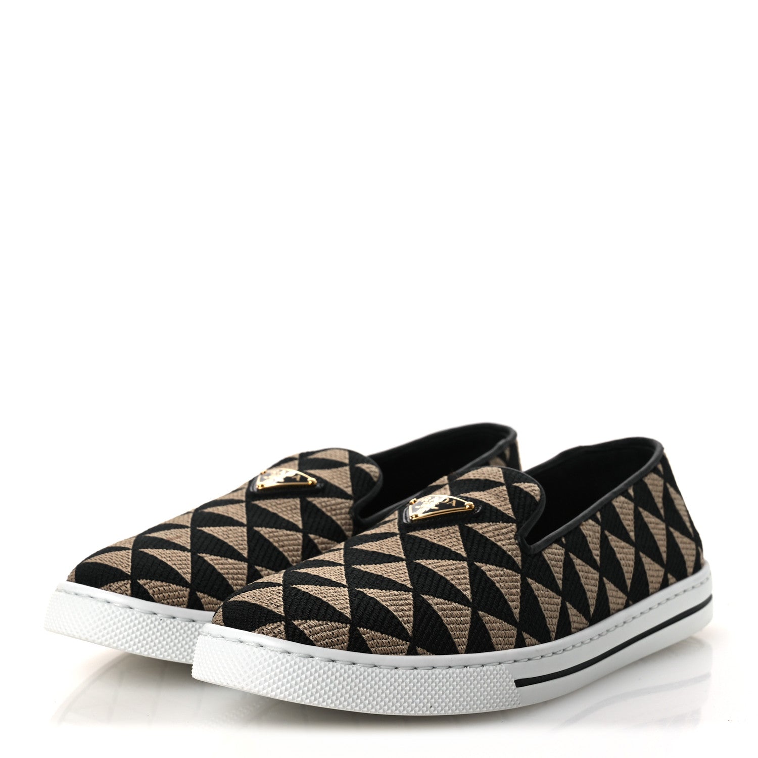 Prada Jacquard Trianglolo Symbole Embroidered Metal Triangle Logo Slip On Sneakers 36.5 Corda Black 4 of 11