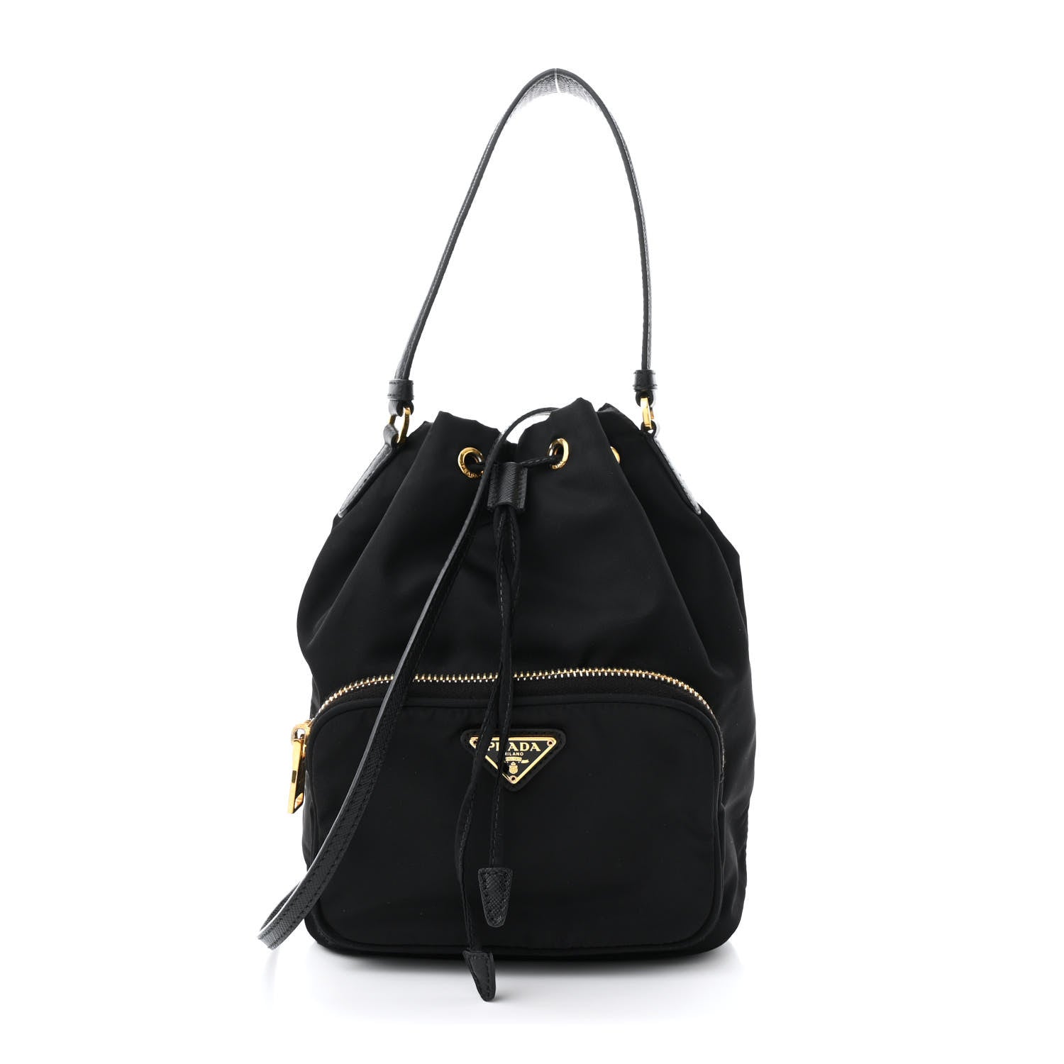 Prada Saffiano Tessuto Nylon Mini Bucket Crossbody Bag Black 1 of 9