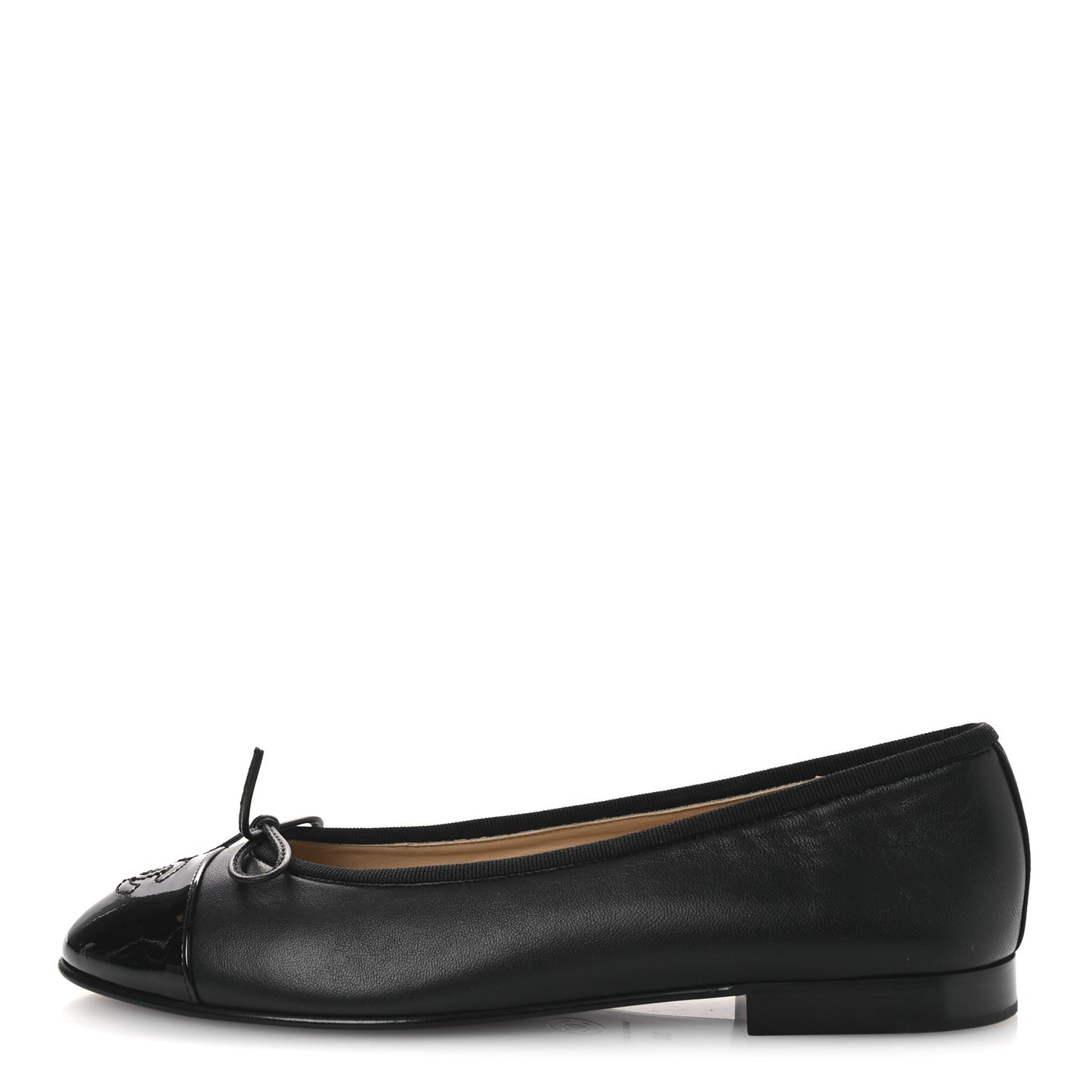 Lambskin Patent Cap Toe Ballerina Flats 38 Black