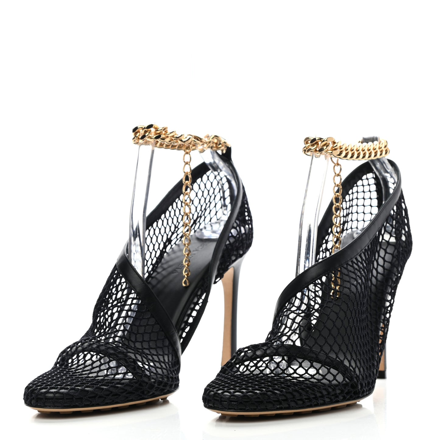 Mesh Nappa Chunky Chain Sandals 39 Black