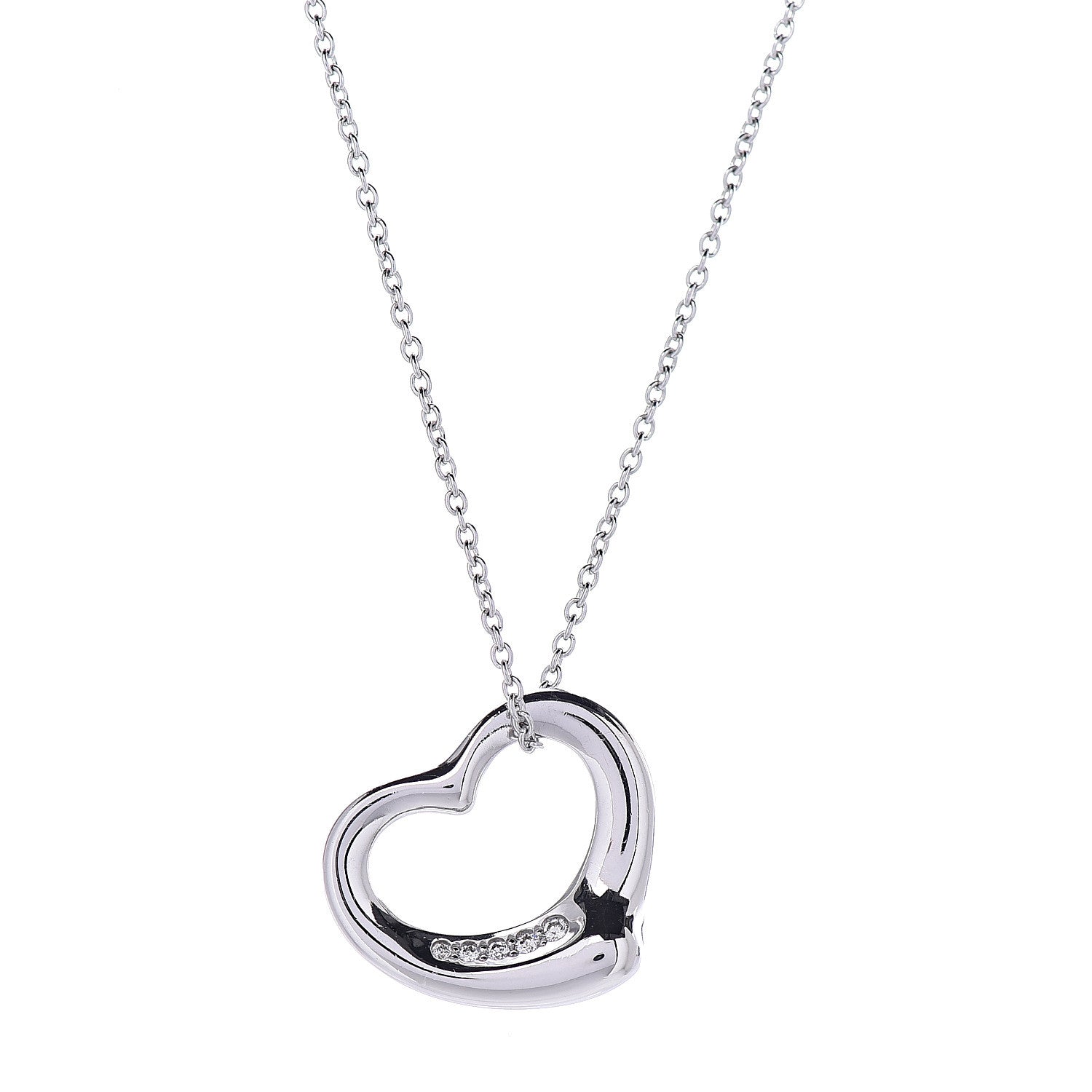 Tiffany Platinum Diamond 16mm Elsa Peretti Open Heart Pendant Necklace 4 of 8