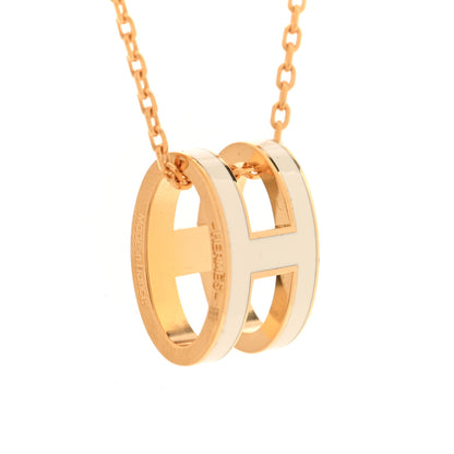 Hermes Lacquered Gold Pop H Pendant Necklace White 4 of 6