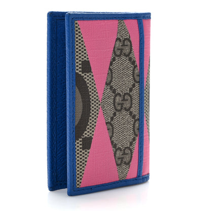Gucci GG Supreme Monogram Textured Dollar Calfskin Rhombus Print Card Case Beige Ebony Pink 3 of 7