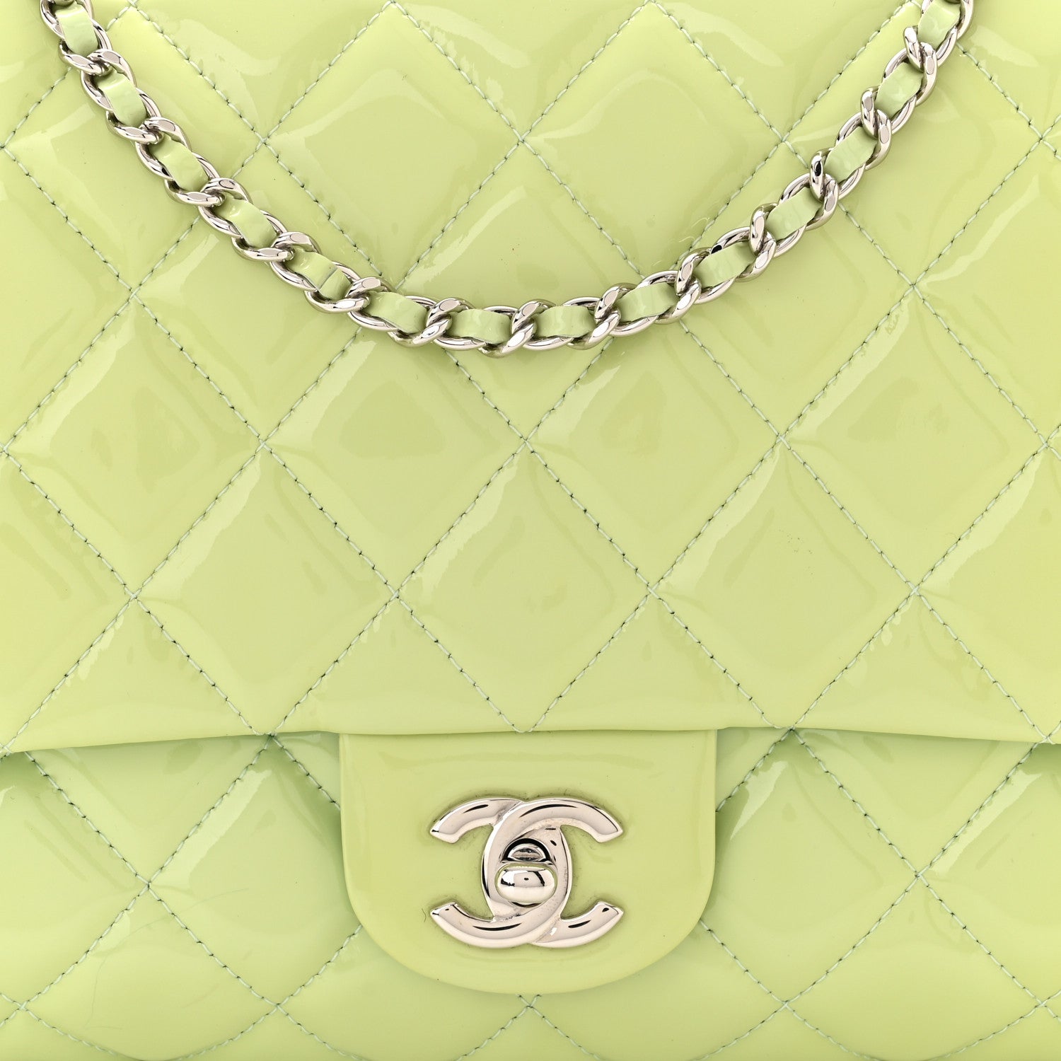 Chanel Patent Quilted Clutch With Chain Flap Light Green 8 of 11