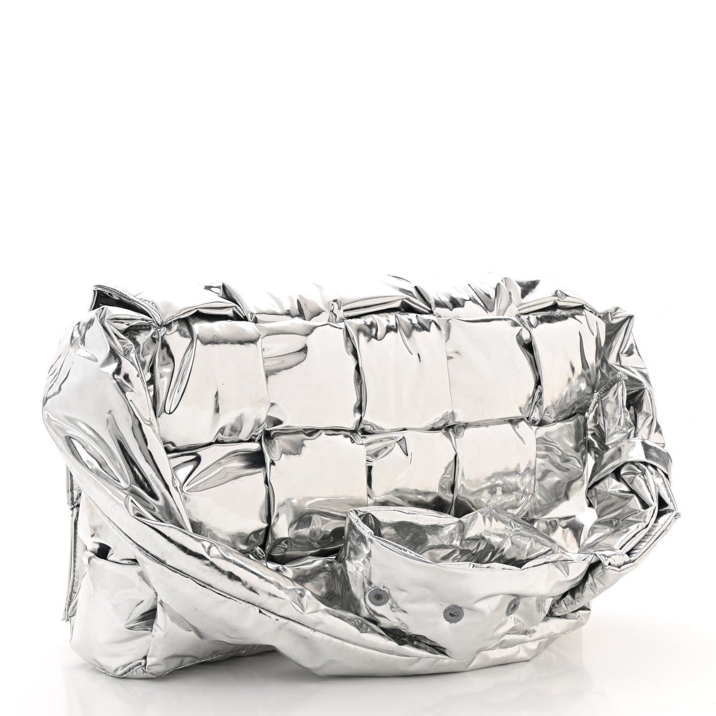 Metallic Calfskin Maxi Intrecciato Padded Cassette Crossbody Bag Silver