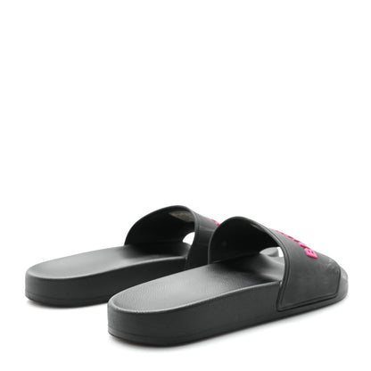 Balenciaga Rubber Womens Logo Pool Slide Sandals 39 Black Fuschia 5 of 9