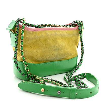 Chanel Suede Calfskin Quilted Small Gabrielle Hobo Pink Green Yellow 3 of 11