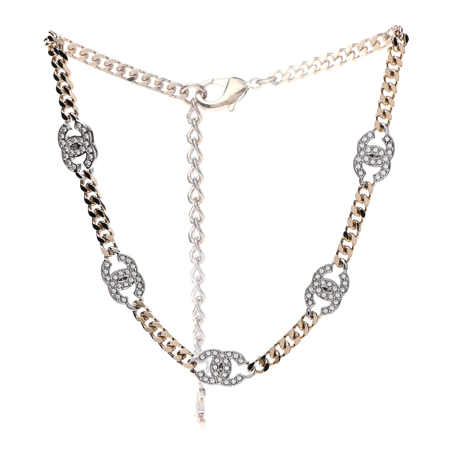Crystal Chain CC Link Choker Gold Silver