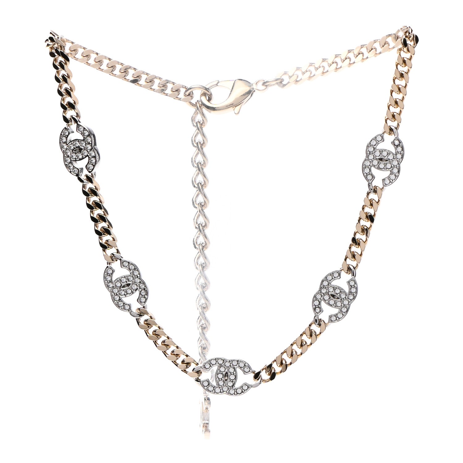 Chanel Crystal Chain CC Link Choker Gold Silver 3 of 4