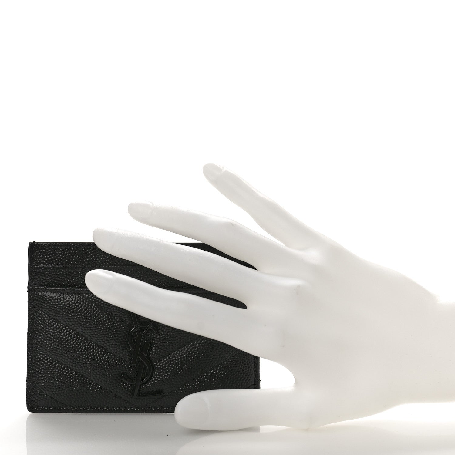 Saint Laurent Grain De Poudre Matelasse Chevron Monochrome Monogram Credit Card Case Black 2 of 9