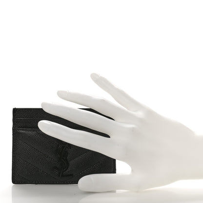 Saint Laurent Grain De Poudre Matelasse Chevron Monochrome Monogram Credit Card Case Black 2 of 9