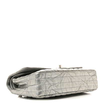 Chanel Metallic Patent Crumpled Calfskin Chevron Quilted Medium Double Flap Silver 4 of 15