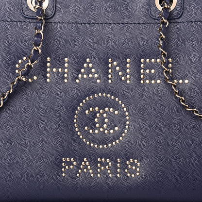 Chanel Caviar Small Studded Deauville Tote Navy 10 of 11