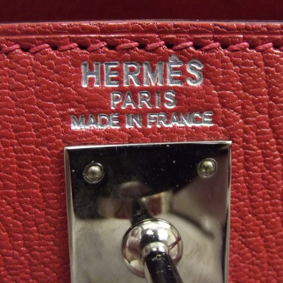Hermes Chevre Leather KELLY 25 Vermillion w Strap 10 of 13