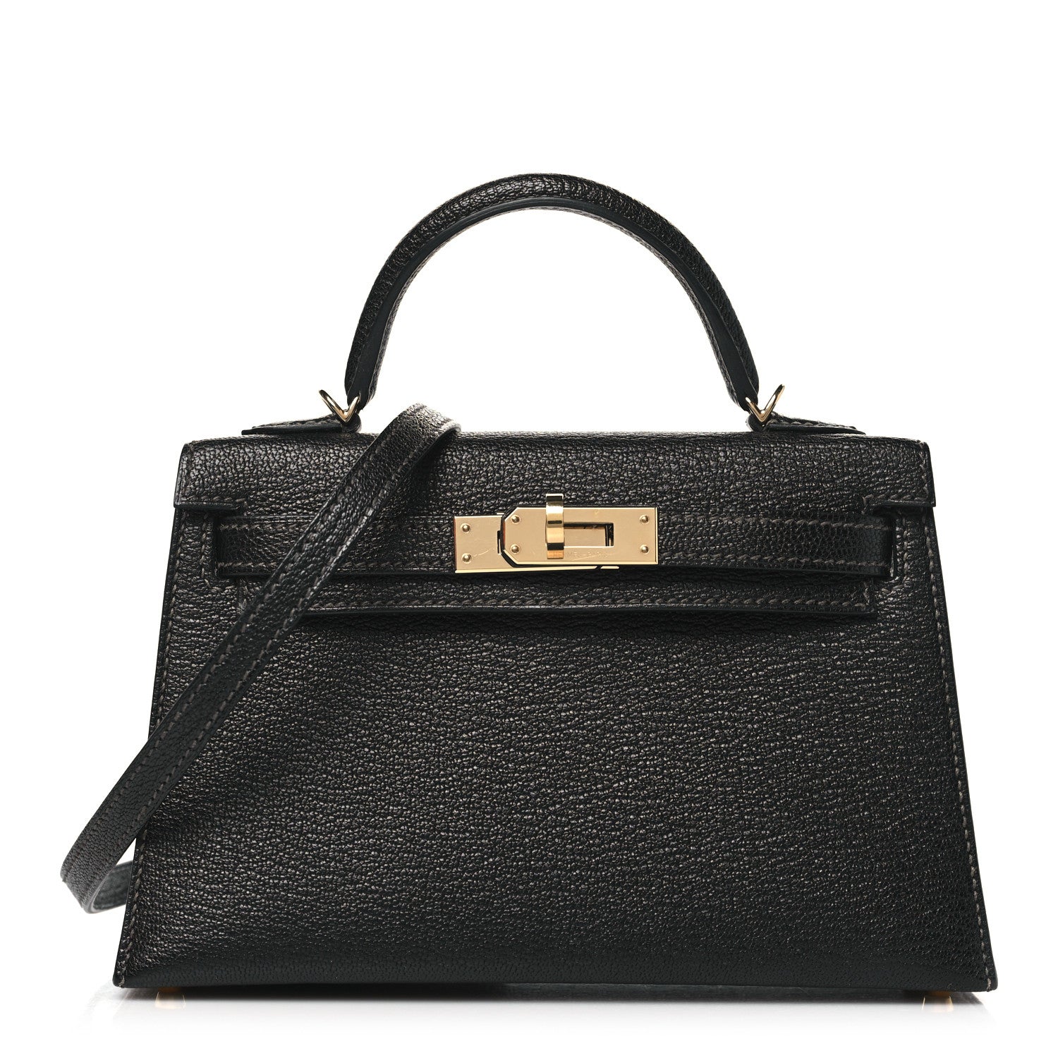 Hermes Chevre Mysore Horseshoe Mini Kelly Sellier 20 Black Rose Mexico 1 of 11