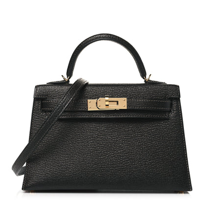 Hermes Chevre Mysore Horseshoe Mini Kelly Sellier 20 Black Rose Mexico 1 of 11