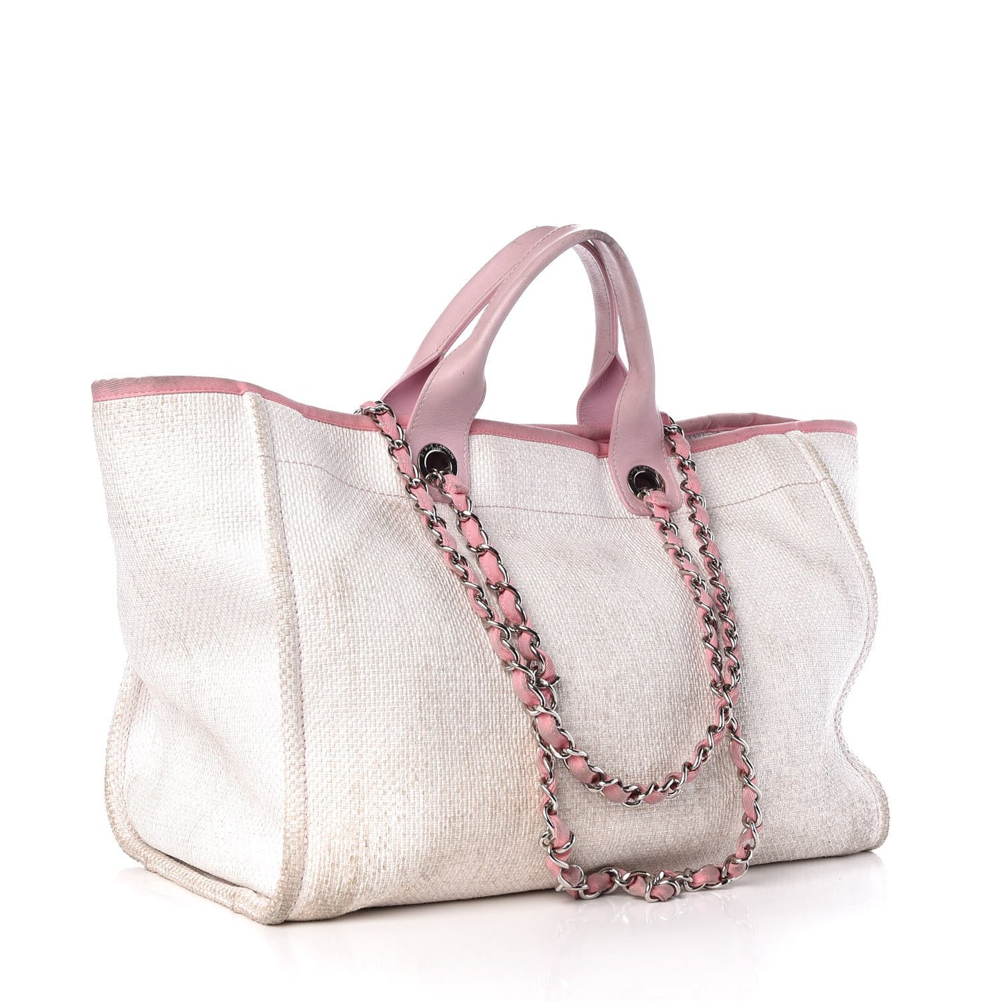 Canvas Large Deauville Tote White Pink
