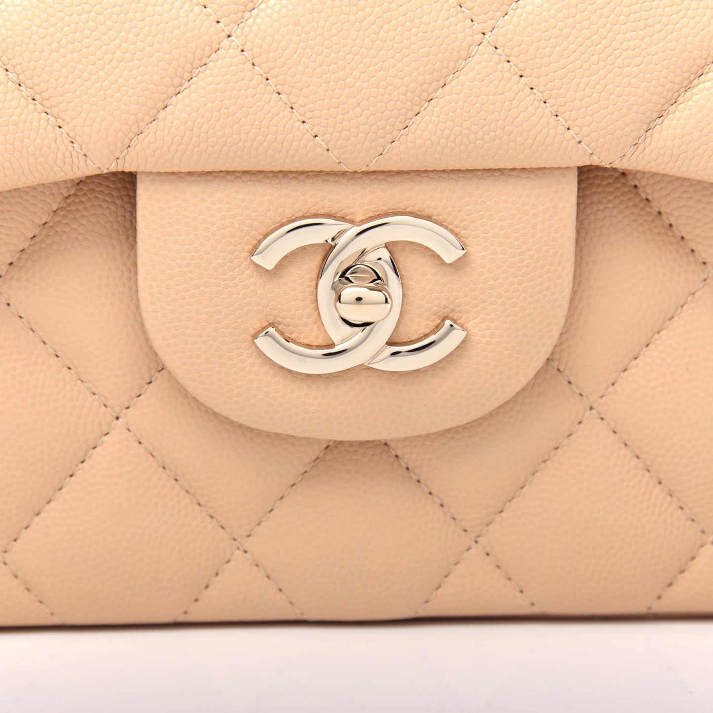 Caviar Quilted Jumbo Double Flap Light Beige