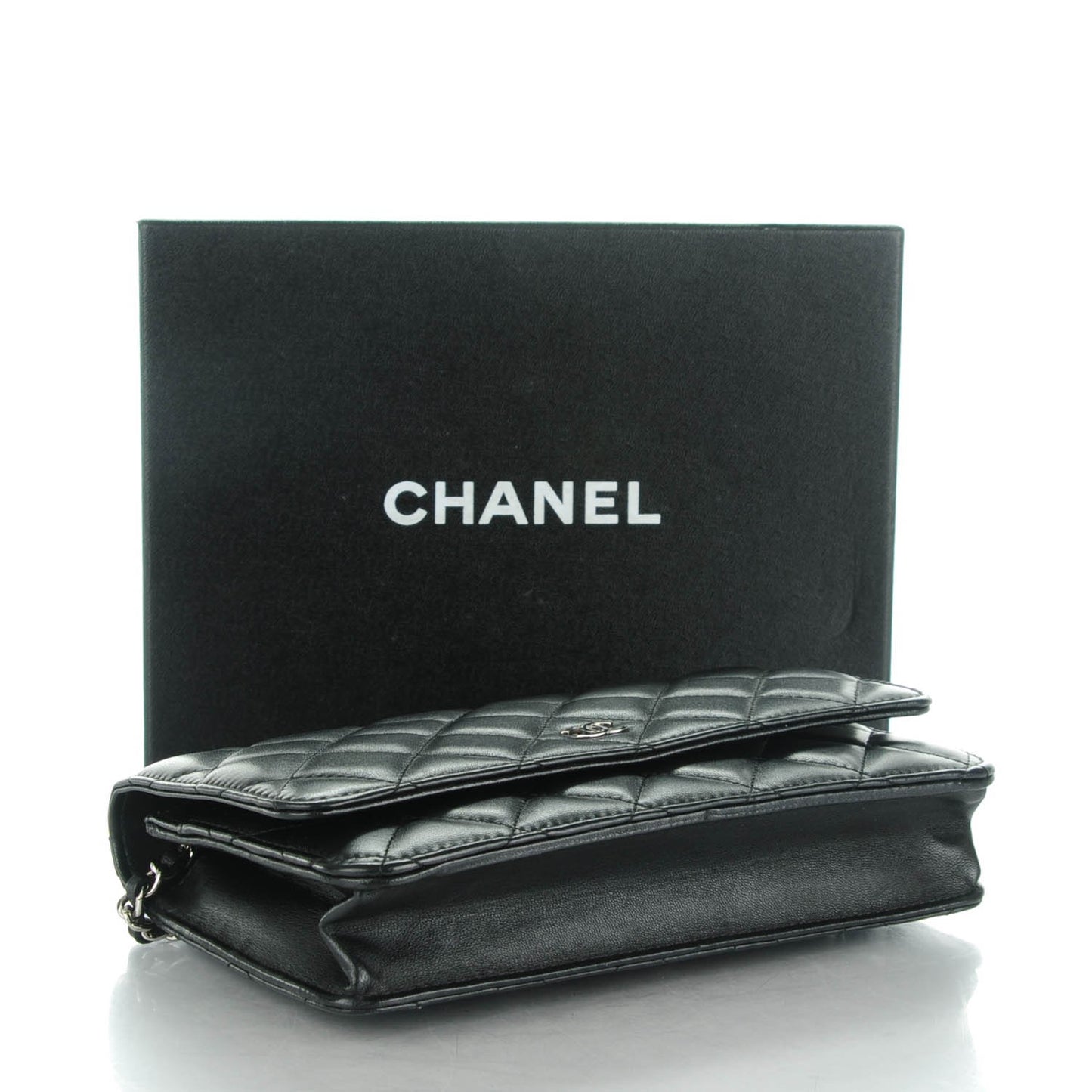 Lambskin Quilted Wallet On Chain WOC Black