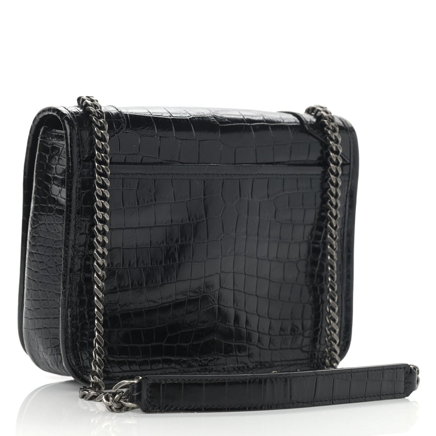 Crocodile Embossed Lambskin Matelasse Monogram Niki Chain Wallet Black