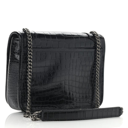 Saint Laurent Crocodile Embossed Lambskin Matelasse Monogram Niki Chain Wallet Black 3 of 14