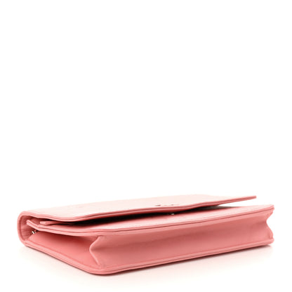 Chanel Lambskin Camellia Embossed Wallet on Chain WOC Pink 4 of 13