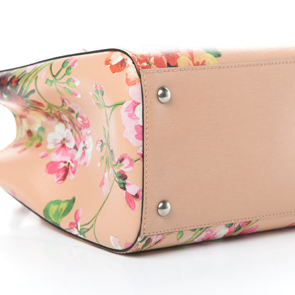 Gucci Shangai Calfskin Blooms Print Medium Bamboo Shopper Tote Pink Apricot Multicolor 9 of 12