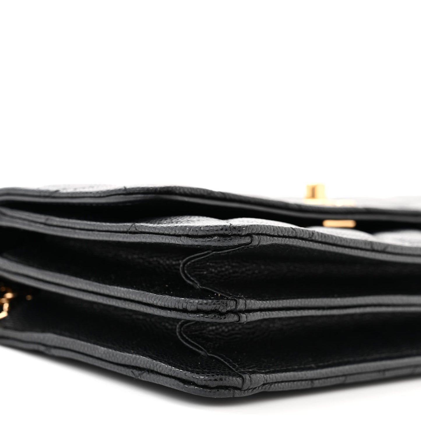 Shiny Caviar Quilted Flap Charm Wallet On Chain WOC Black