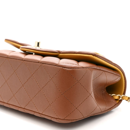 Chanel Lambskin Quilted Bi-Color Mini Top Handle Rectangular Flap Light Brown Yellow 10 of 11
