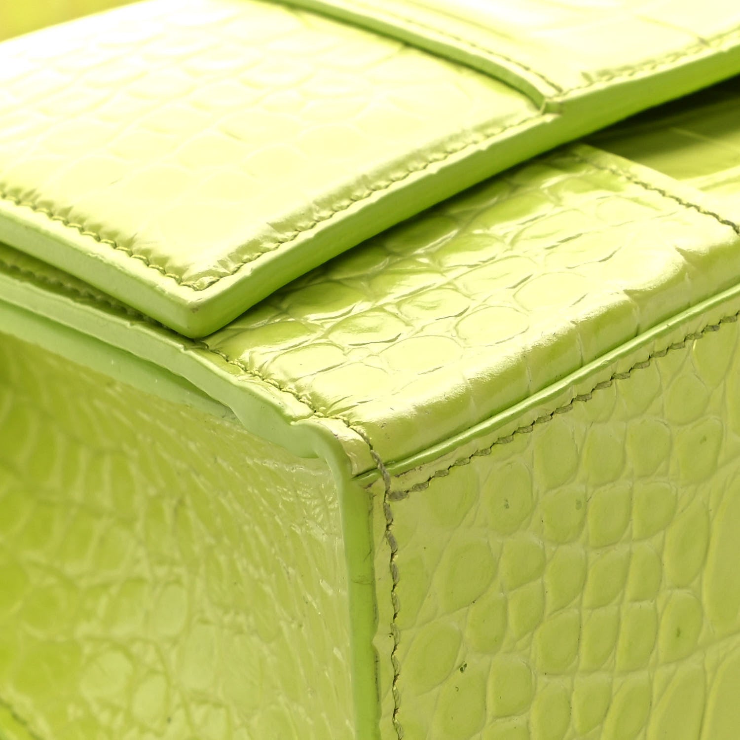 Balenciaga Shiny Calfskin Crocodile Embossed Small Hourglass Sling Shoulder Bag Lime 8 of 13