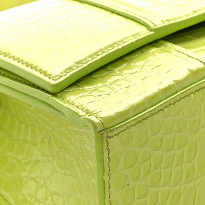 Balenciaga Shiny Calfskin Crocodile Embossed Small Hourglass Sling Shoulder Bag Lime 8 of 13