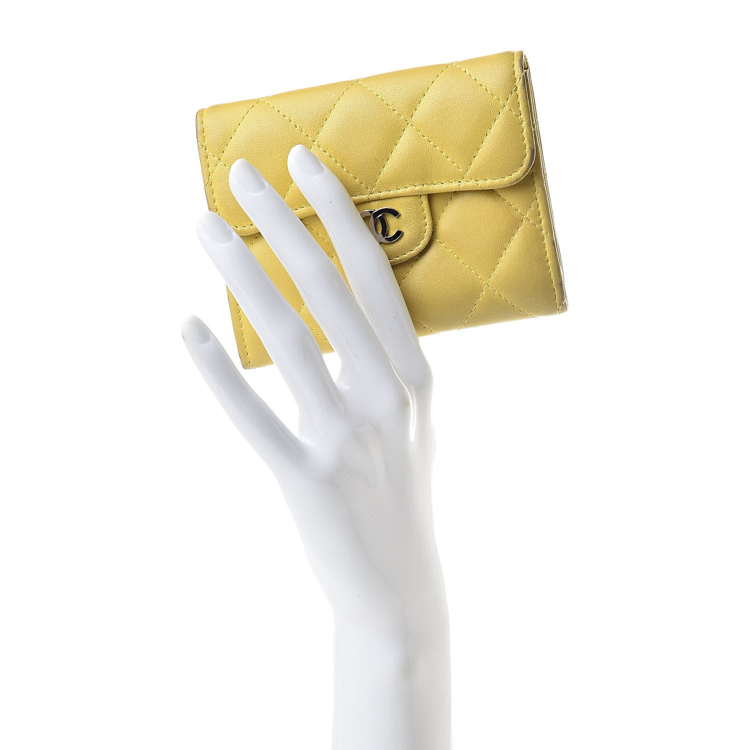 Chanel Lambskin Quilted Flap Card Holder Yellow 2 of 20