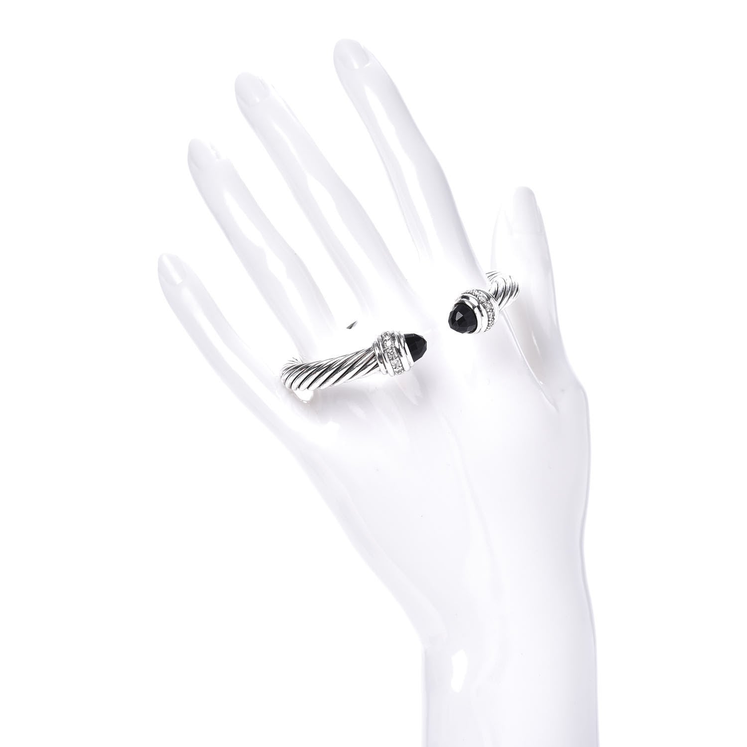 David Yurman Sterling Silver Diamond Black Onyx 7mm Cable Classics Bracelet 2 of 4