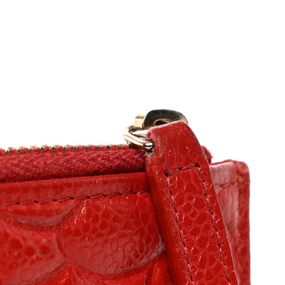 Chanel Caviar Camellia Embossed Classic Flat Wallet Pouch Red 10 of 15