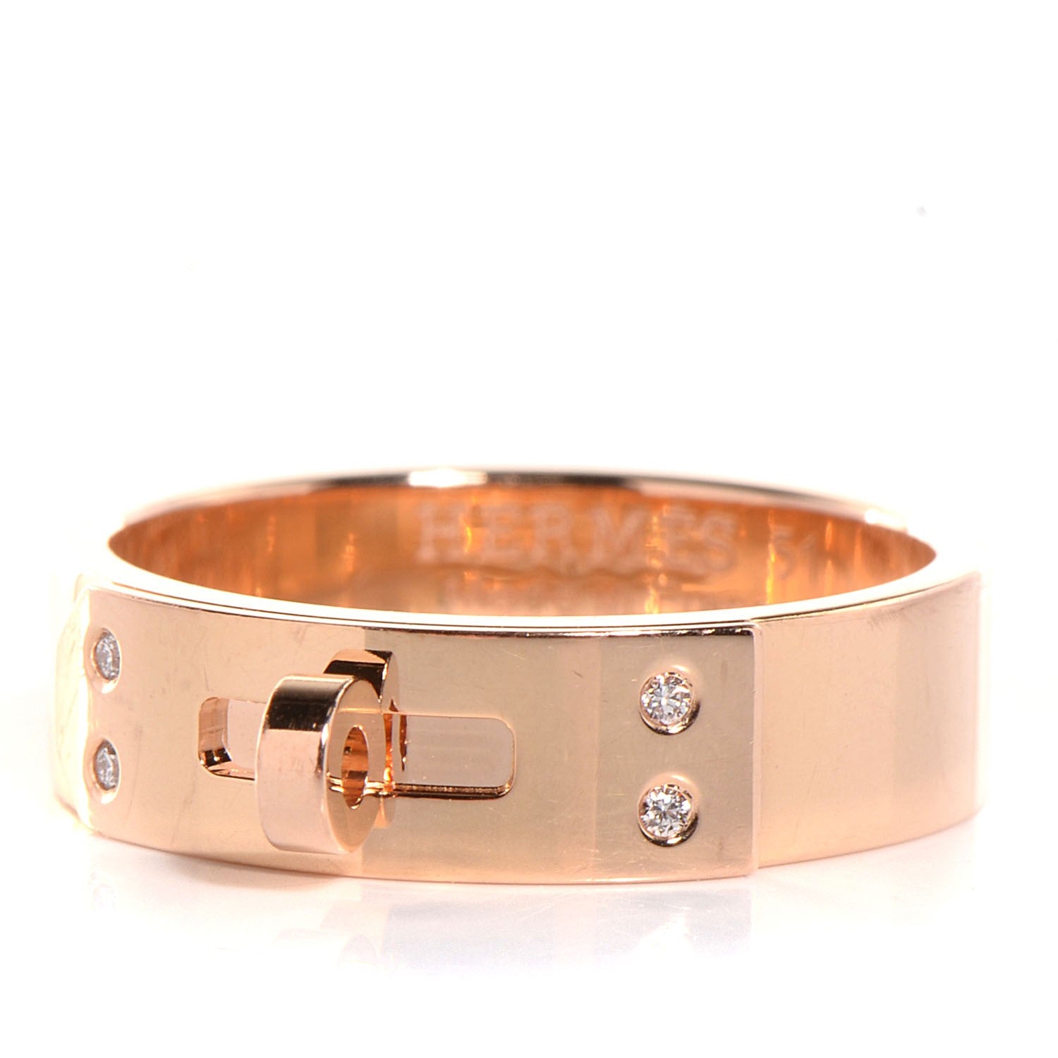 Hermes 18K Rose Gold Diamond PM Kelly Ring 51 5.75 9 of 9