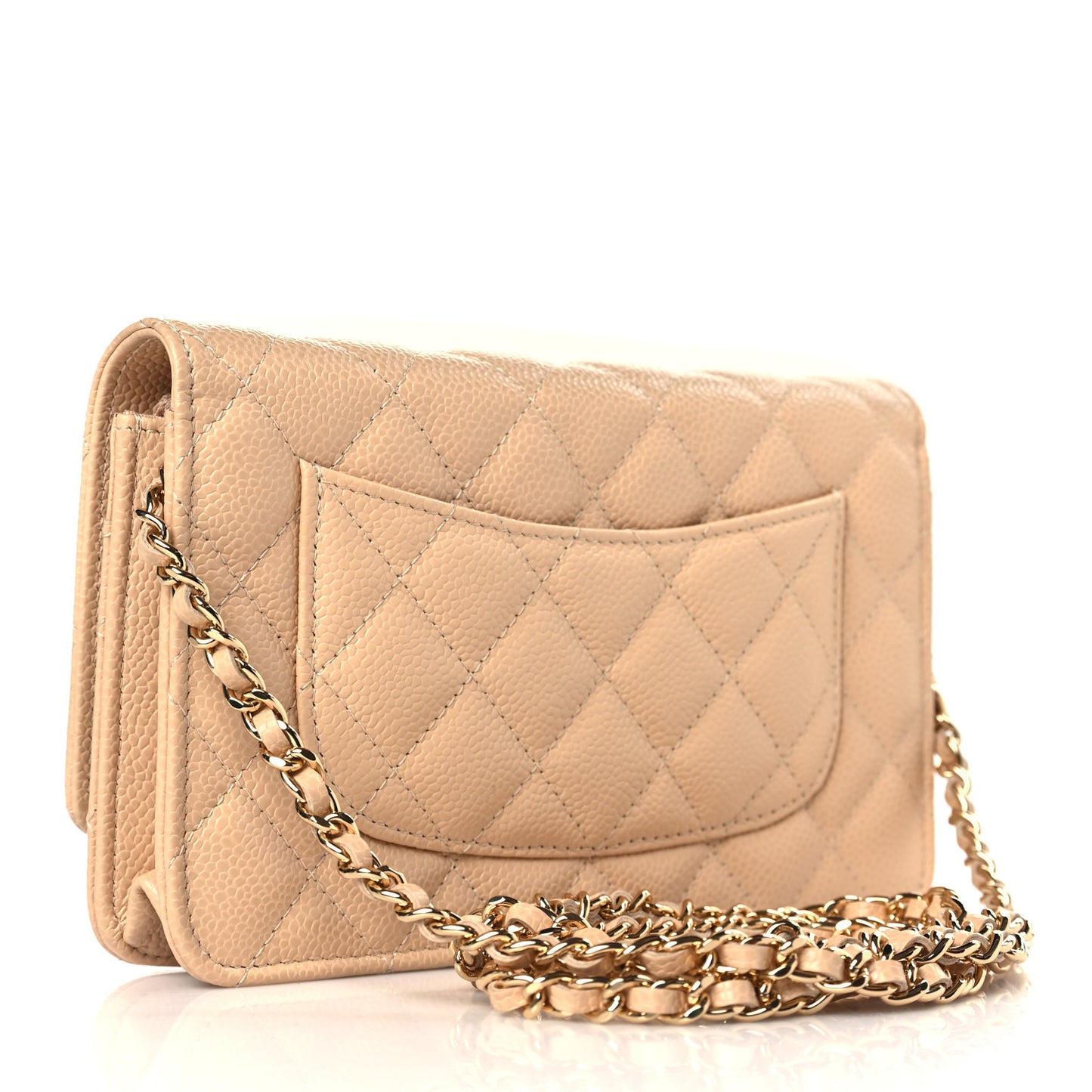 Caviar Quilted Wallet On Chain WOC Beige
