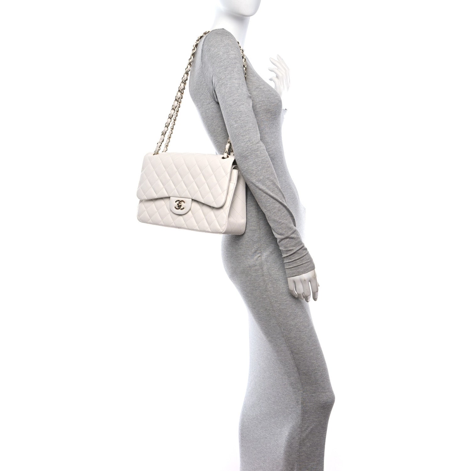 Chanel Caviar Quilted Jumbo Double Flap White 2 of 10