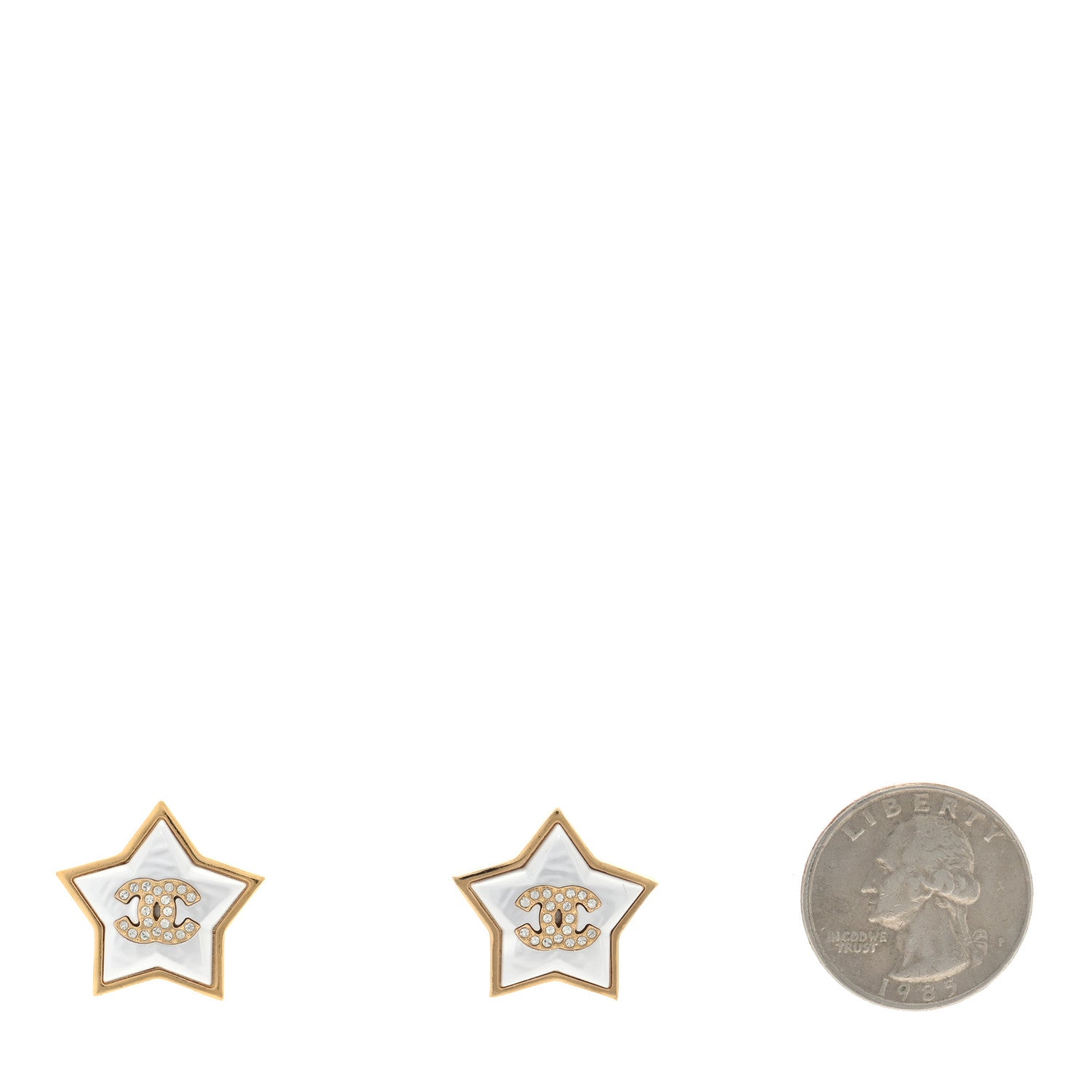 Chanel Pearl Crystal CC Star Earrings Gold 1 of 4