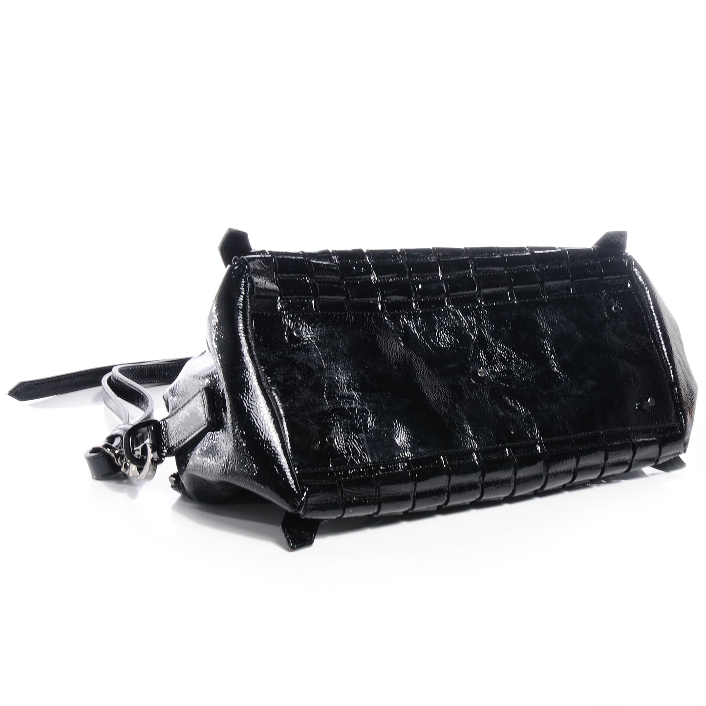 Patent Leather Cartridge Pleat Tote Black