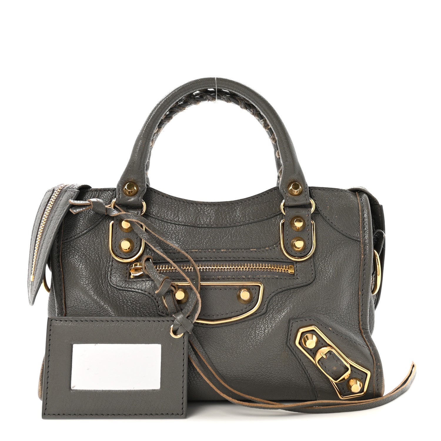 Balenciaga Chevre Gold Metallic Edge Hardware Mini City Gris Acier