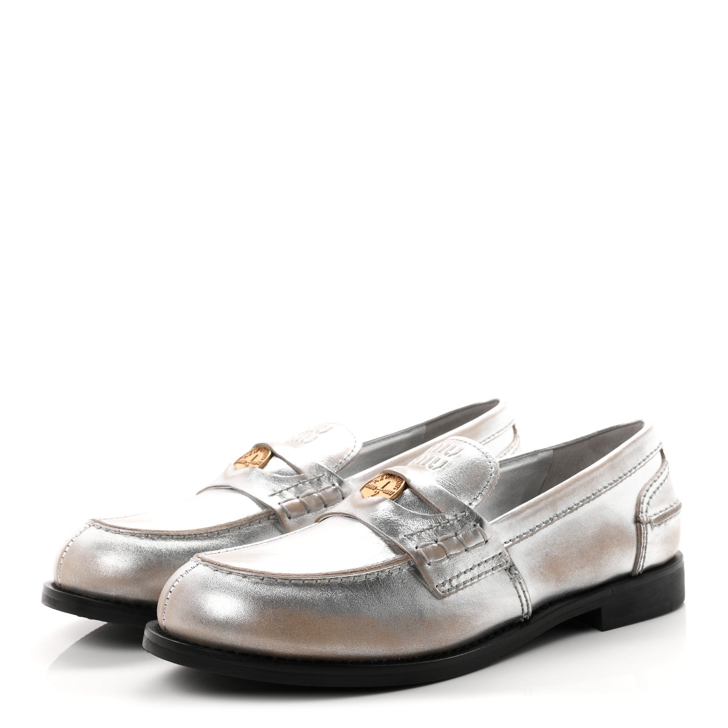 Miu Miu Vitello Deco Penny Loafer 39 Argento 4 of 10